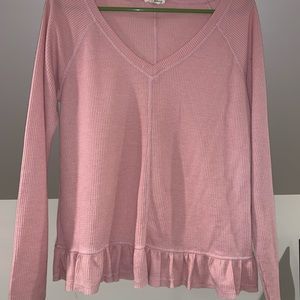 Waffle knit ruffle hem shirt
